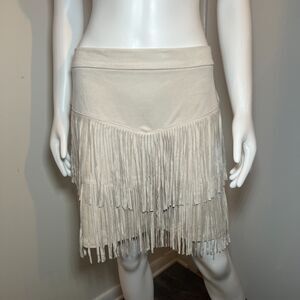 Alya Faux-Suede Fringe Mini Skirt L Western Cowgirl Boho Rodeo Y2K Festival Yoke